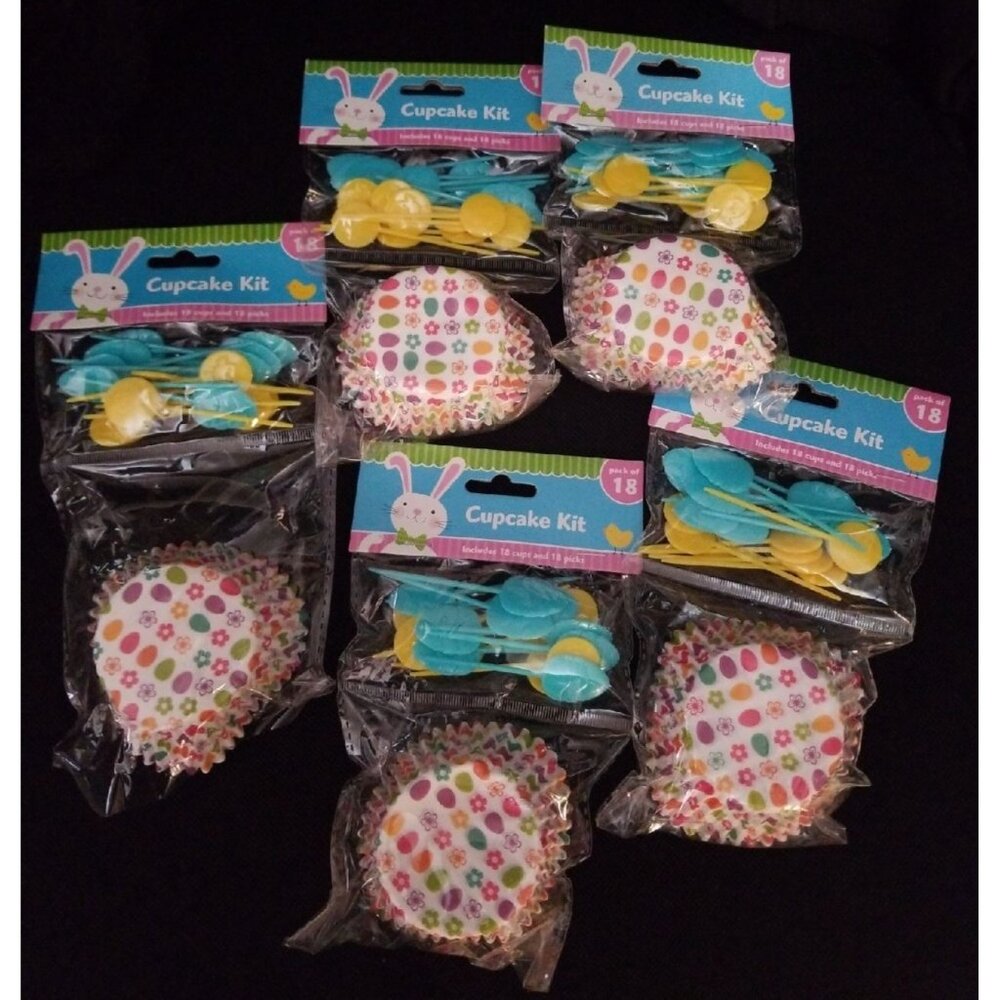 Set of 5 Easter Cupcake Kits- 18 Cake Papers Per Pack, 90 Papers Total
